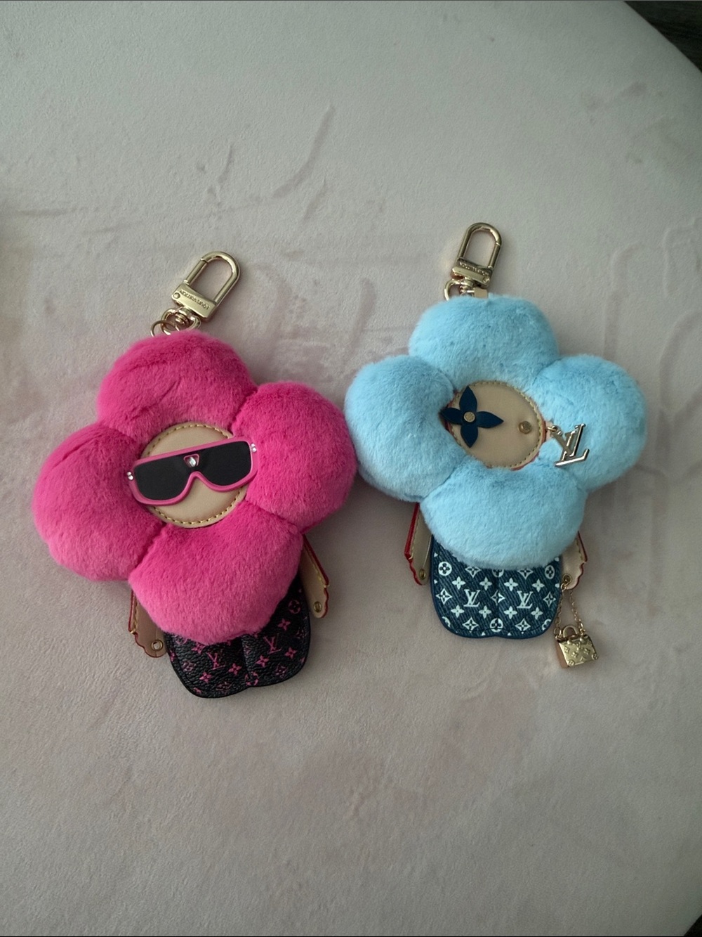 LV Fashionista Lot of 2  Keychain Bag Charm - Pink and Light Blue